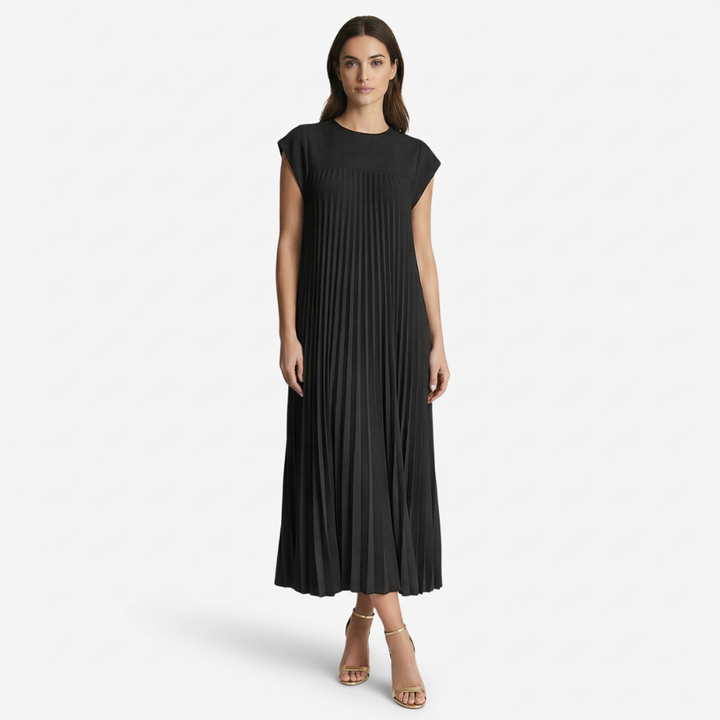 NOMU | Women's Pleated Cap Sleeve Maxi Dress – Elegant Flowing Midi Evening Dress