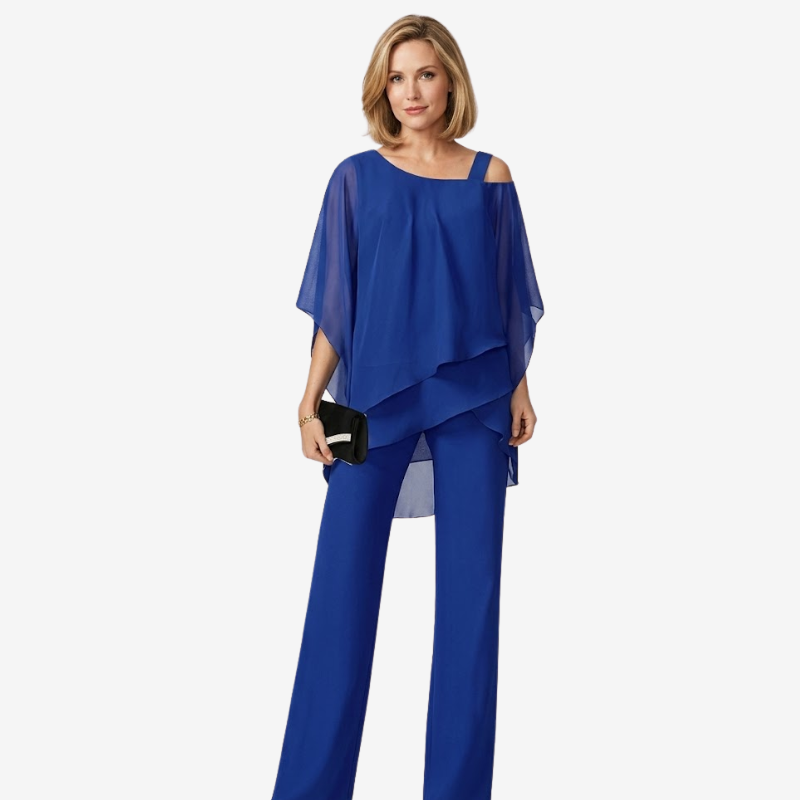 NOMU | Women's Elegant Chiffon Overlay Pant Set – Flowing Evening Two-Piece Outfit