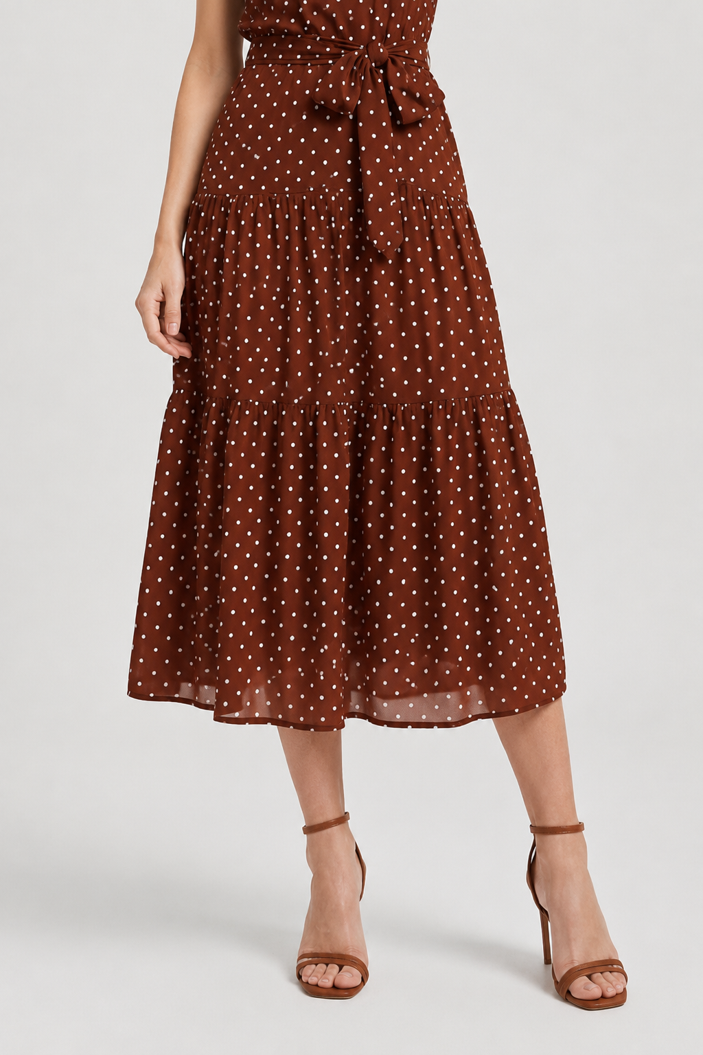 NOMU | Women's Polka Dot Halter Midi Dress – Elegant Sleeveless Tie Waist Dress