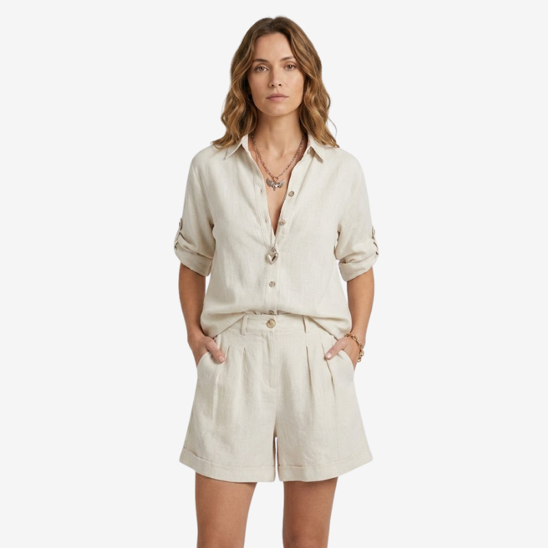 NOMU | Women's Relaxed Linen Shirt & Tailored Shorts Set – Minimalist Summer Co-Ord Outfit