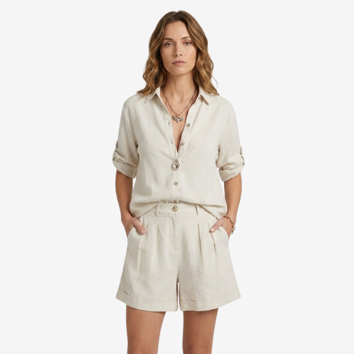 NOMU | Women's Relaxed Linen Shirt & Tailored Shorts Set – Minimalist Summer Co-Ord Outfit