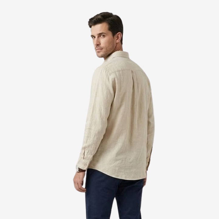 NOMU | Men's Linen Blend Button Down Shirt – Casual Long Sleeve Minimalist Top