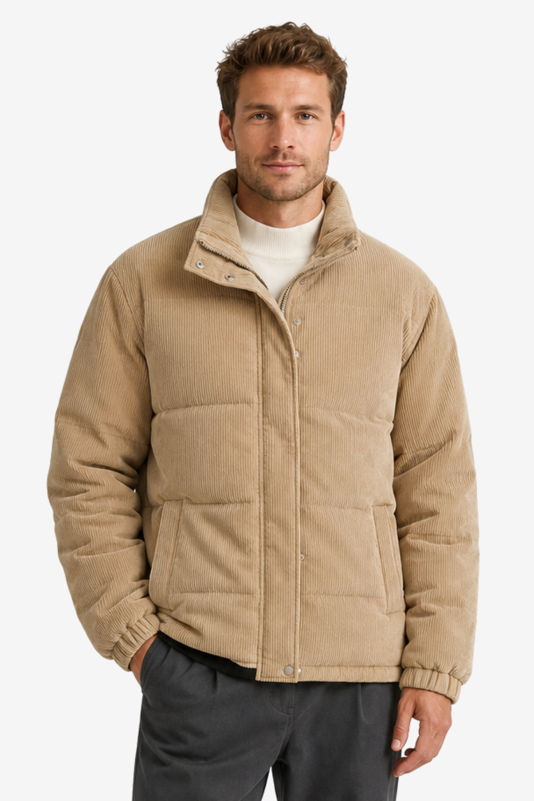NOMU | Men's Puffer Jacket – Stand Collar Corduroy Casual Design