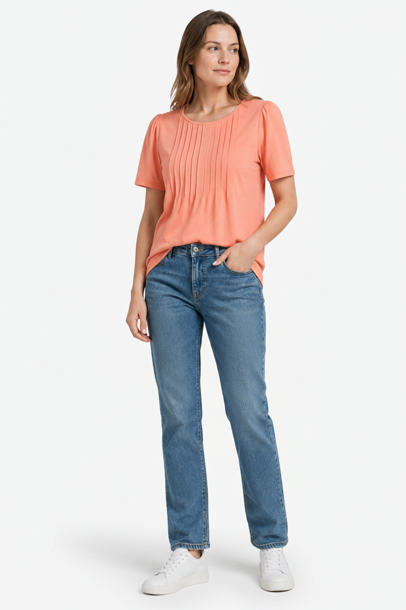 NOMU | Women’s Pleated Front Short Sleeve Blouse