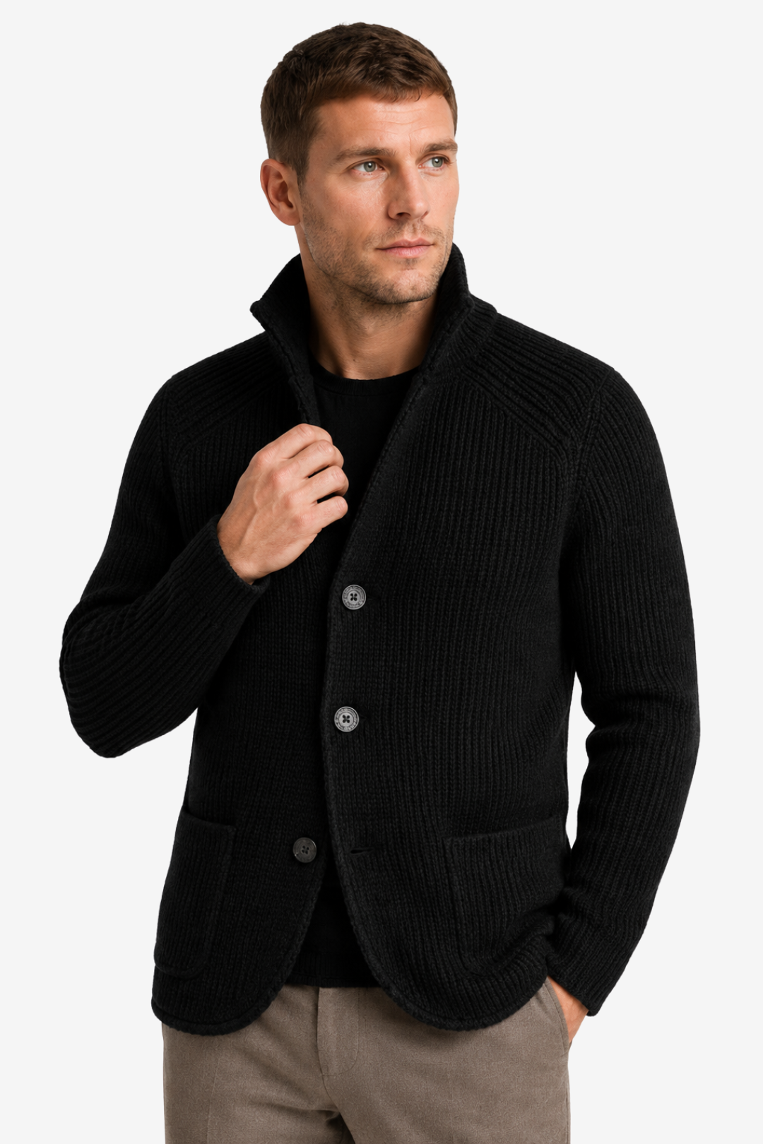 NOMU | Men's Textured Knit Blazer Cardigan – Smart Casual Button-Up Sweater Jacket