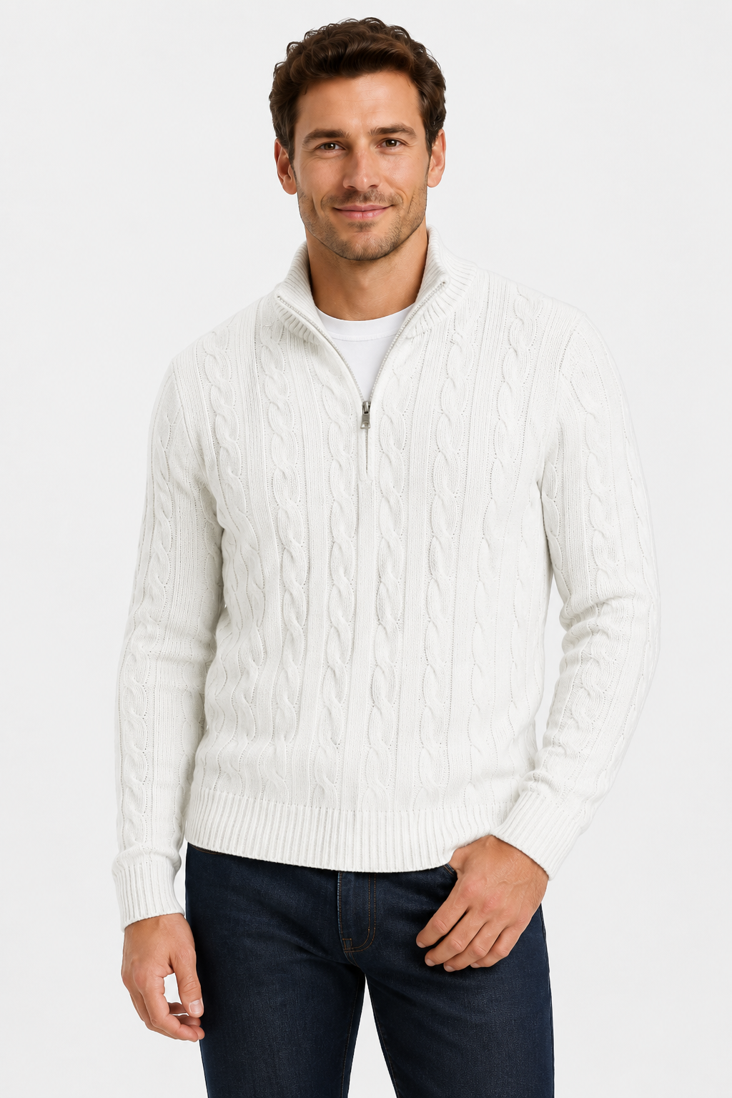 NOMU | Men's Cable Knit Quarter Zip Sweater – Classic Ribbed Pullover