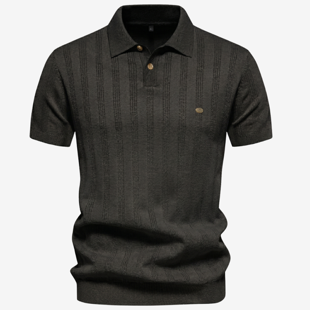 NOMU | Men’s Textured Vertical Stripe Knit Polo Shirt