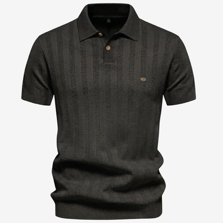 NOMU | Men’s Textured Vertical Stripe Knit Polo Shirt