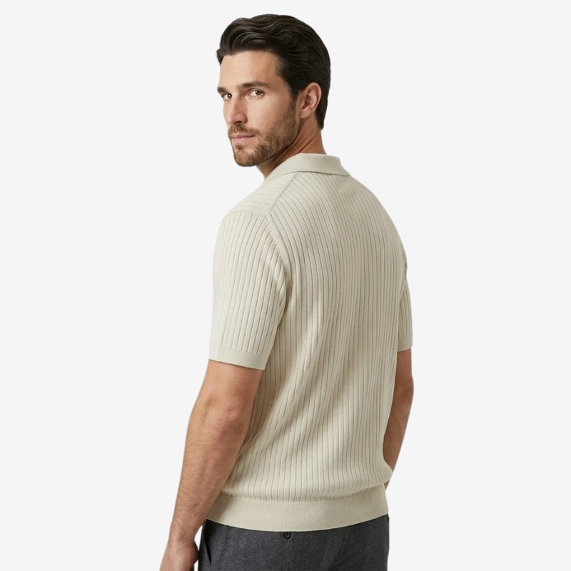 NOMU | Men's Ribbed Knit Polo Shirt – Minimalist Smart Casual Short Sleeve Top