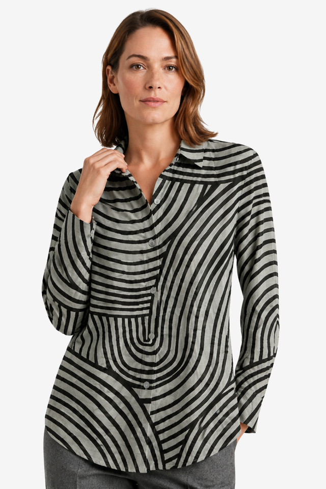 NOMU | Women’s Long Sleeve Abstract Print Button Blouse