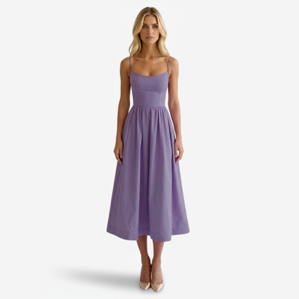 NOMU | Women's Sleeveless Midi Dress – Spaghetti Strap Flowy A-Line Design