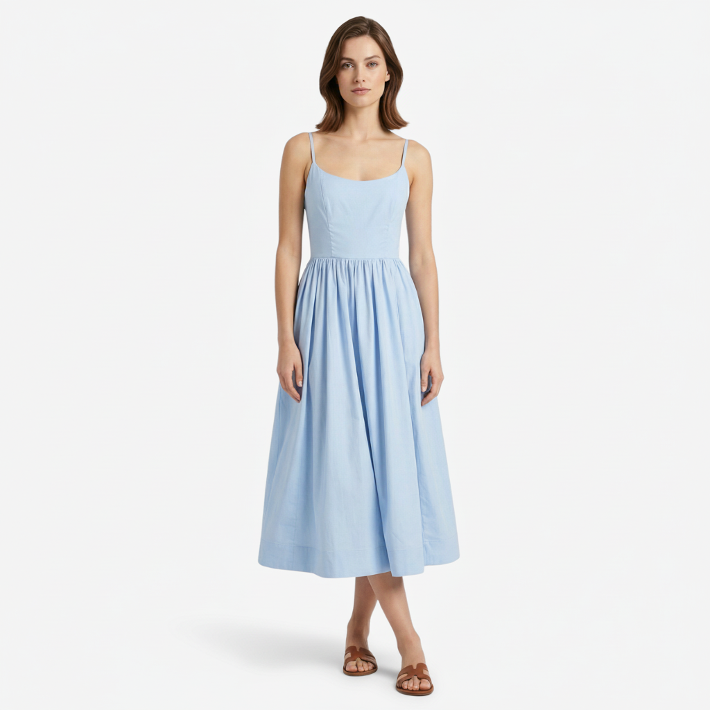 NOMU | Women's Sleeveless Square Neck Midi Dress – Elegant A-Line Casual Party Dress