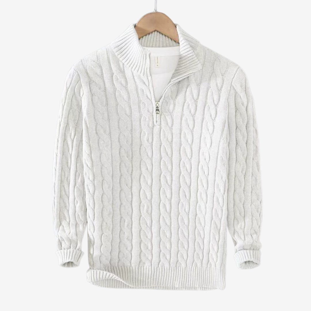 NOMU | Men's Cable Knit Quarter Zip Sweater – Classic Ribbed Pullover