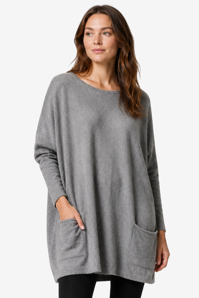 NOMU | Women's Oversized Tunic Top – Long Sleeve Side Pocket Relaxed Design