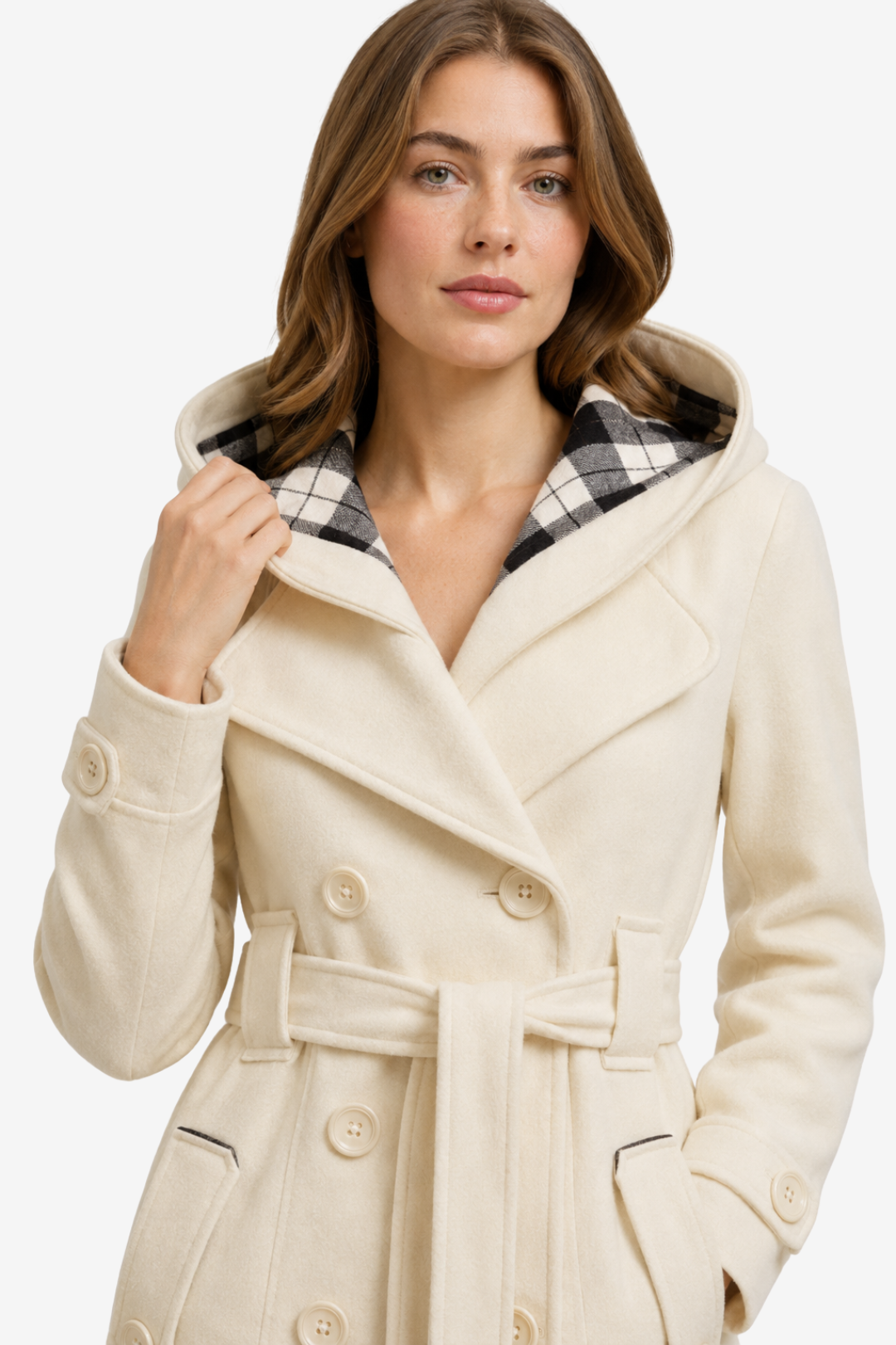 NOMU | Women's Hooded Trench Coat – Double Breasted Belted Design