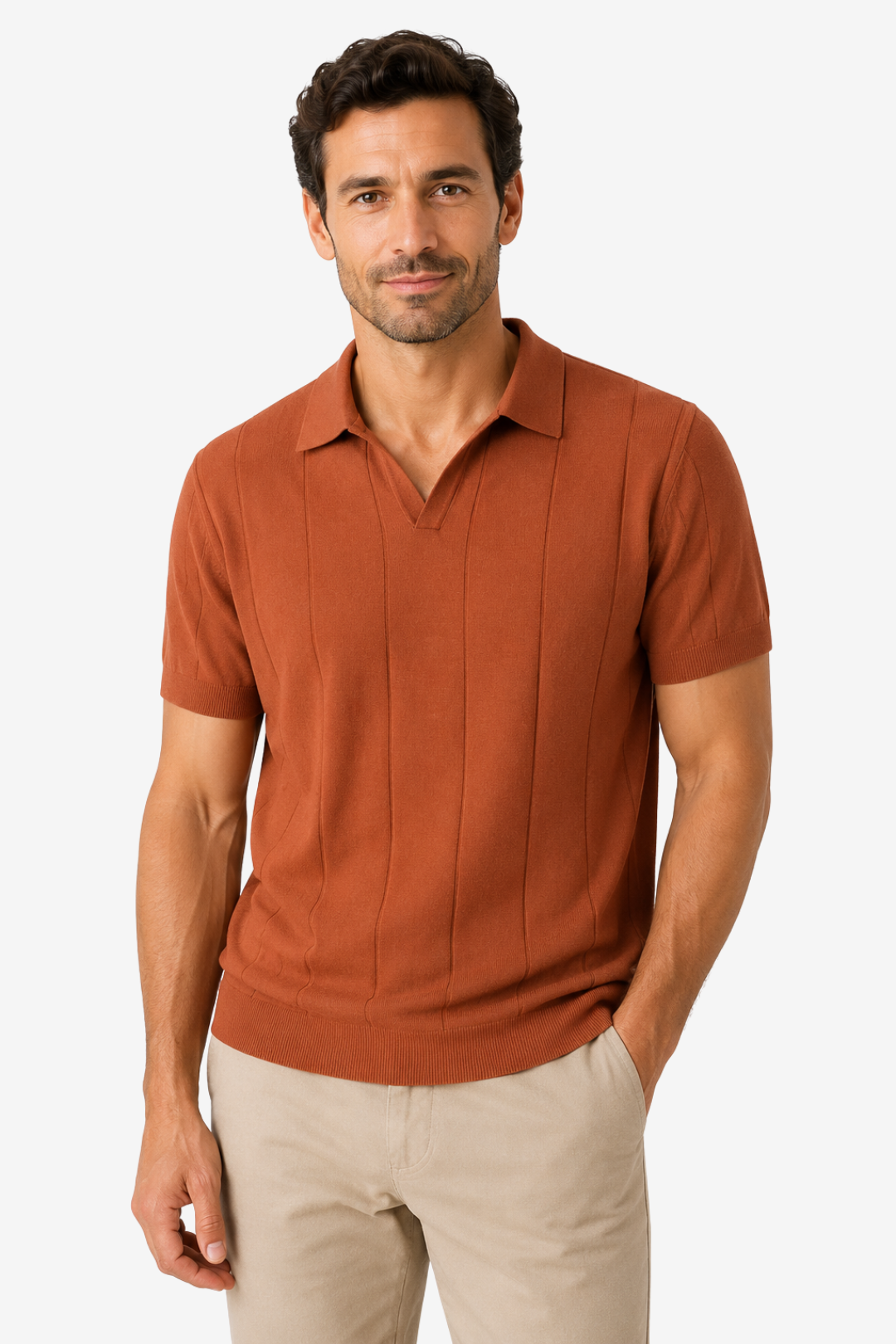 NOMU | Men's Knit Polo Shirt – Vertical Ribbed Casual Design