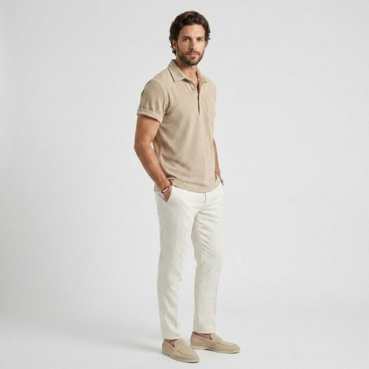 NOMU | Men's Ribbed Polo Shirt – Textured Short Sleeve Casual Fit