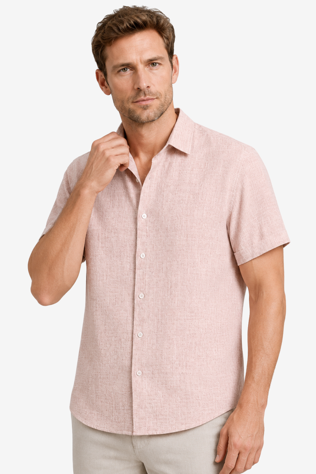 NOMU | Men's Linen Blend Shirt – Short Sleeve Casual Button Design
