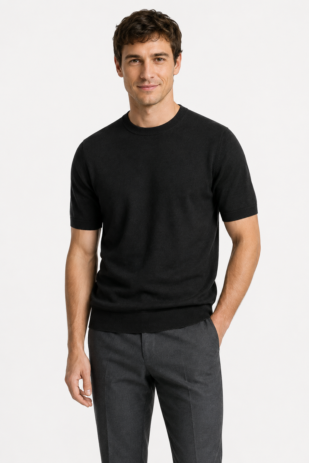 NOMU | Men's Fine Knit Crew Neck Sweater Tee – Minimalist Soft-Touch Top