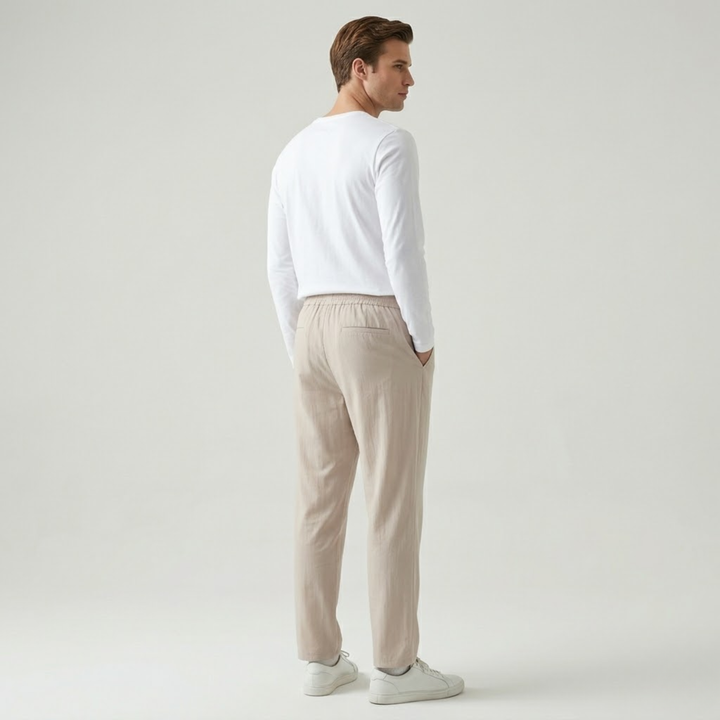 NOMU | Men's Linen Drawstring Pants – Relaxed Fit Casual Tapered Trousers