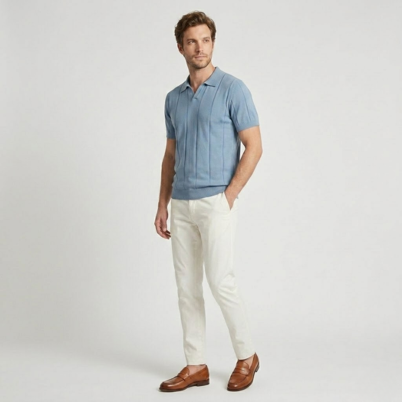 NOMU | Men's Knit Polo Shirt – Vertical Ribbed Casual Design