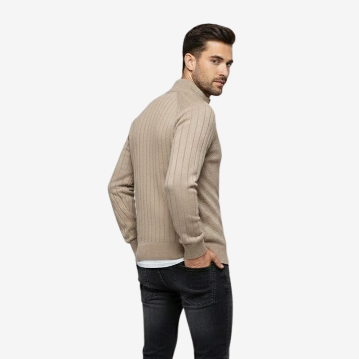 NOMU | Men's Zip-Up Knit Sweater Jacket – Textured Stand Collar Cardigan