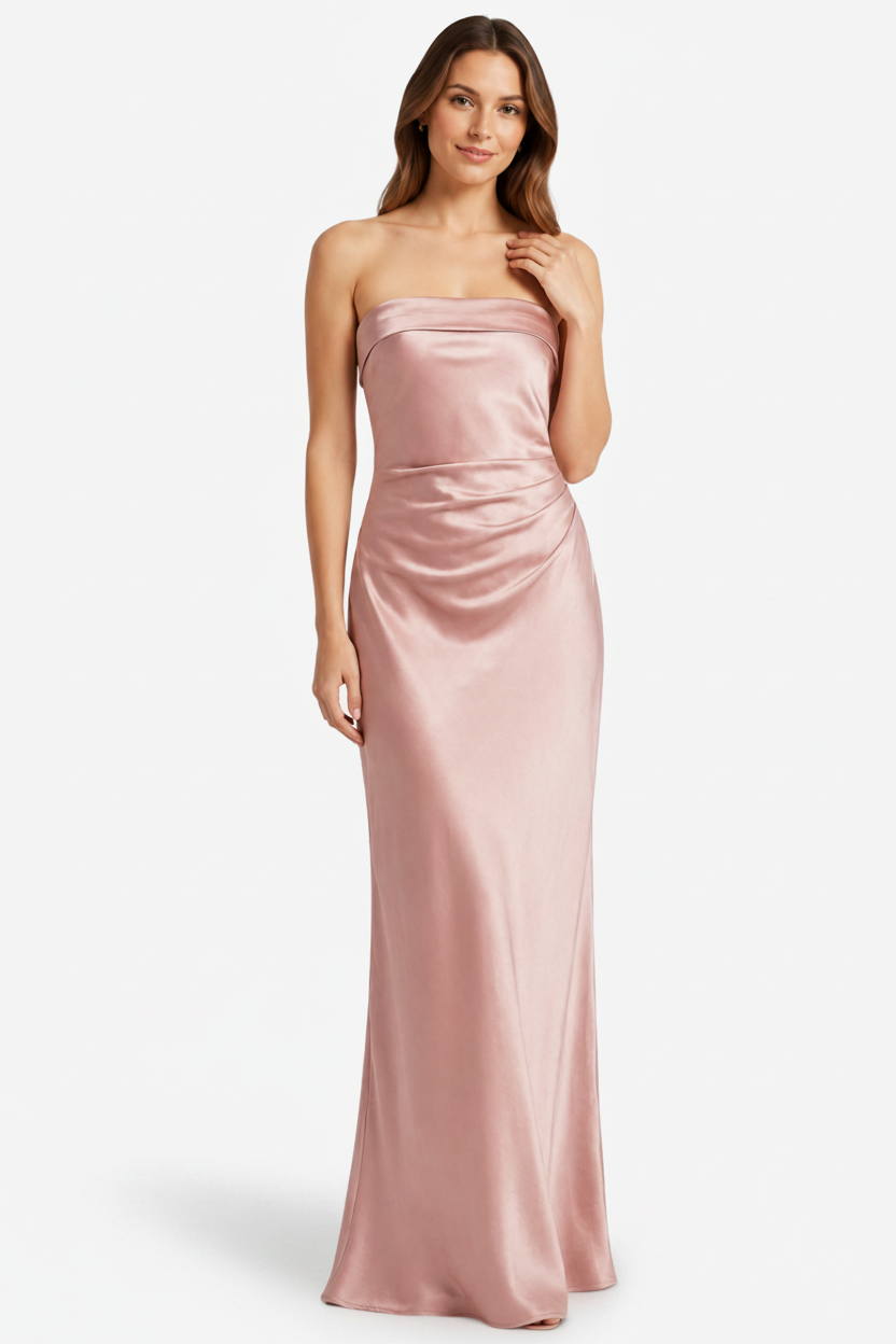 NOMU | Women's Strapless Satin Maxi Dress – Elegant Minimalist Evening Gown