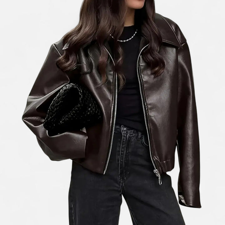 Women’s Retro PU Leather Jacket – Timeless Elegance
