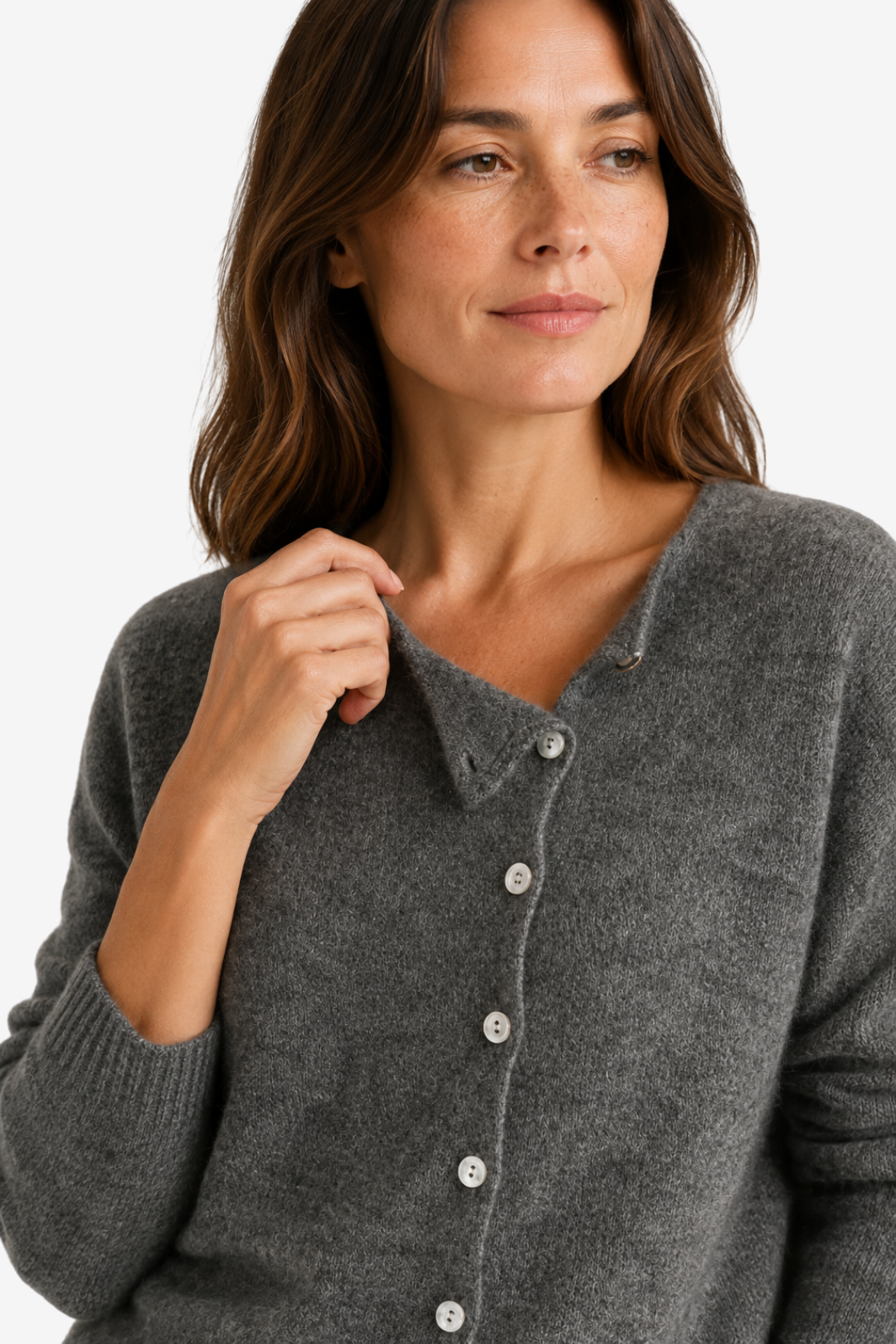 NOMU | Women's Button Front Cardigan – Asymmetric Neckline Relaxed Knit Design