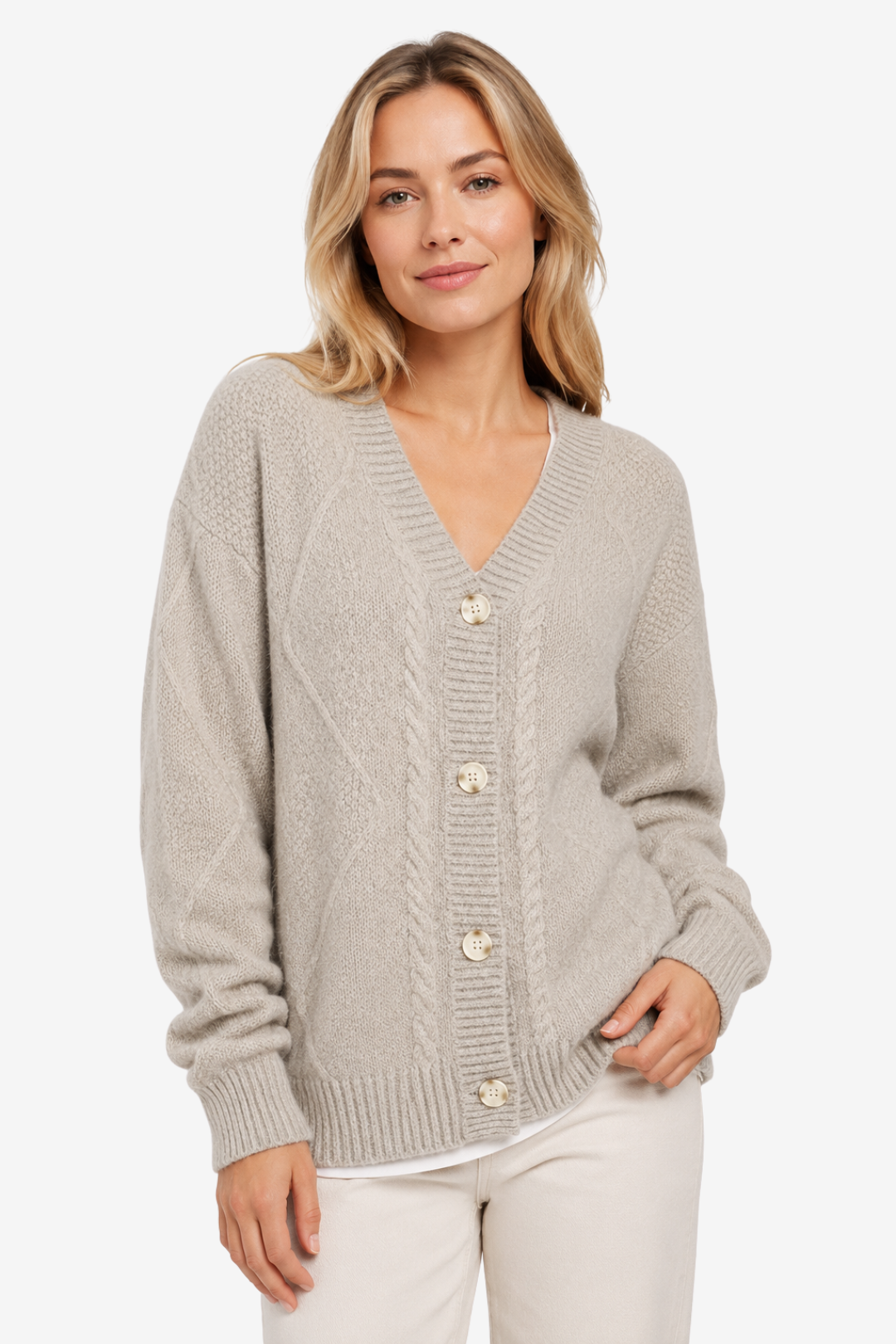 NOMU | Women's Cable Knit Cardigan – V-Neck Button Front Cozy Design