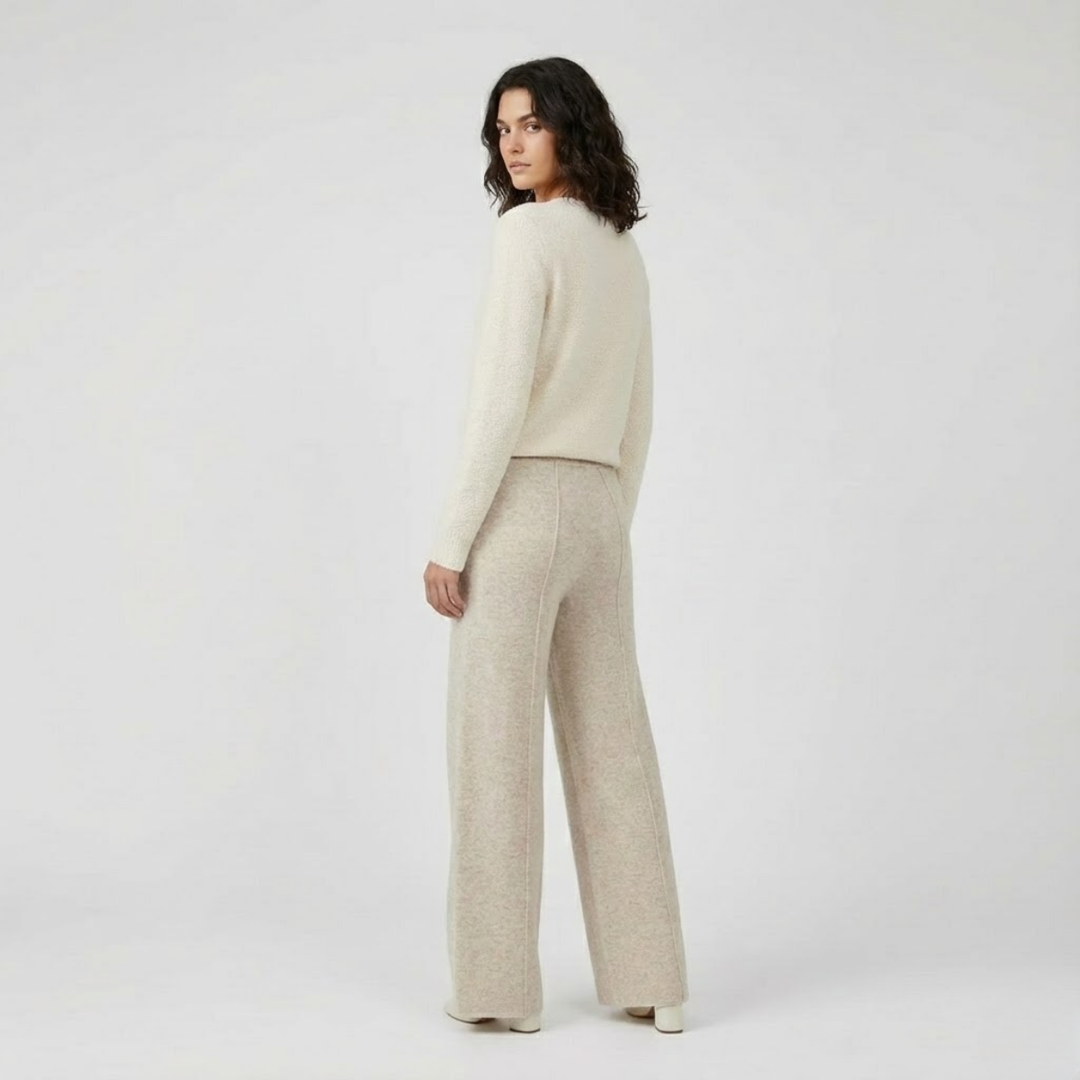 NOMU | Women's Knit Wide Leg Pants – Soft Drawstring Lounge Trousers