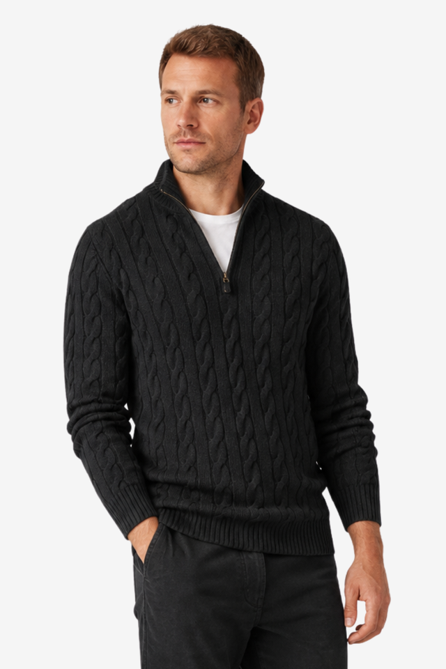 NOMU | Men's Cable Knit Sweater – Quarter Zip Stand Collar Design