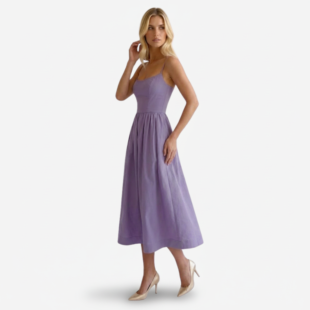 NOMU | Women's Sleeveless Midi Dress – Spaghetti Strap Flowy A-Line Design