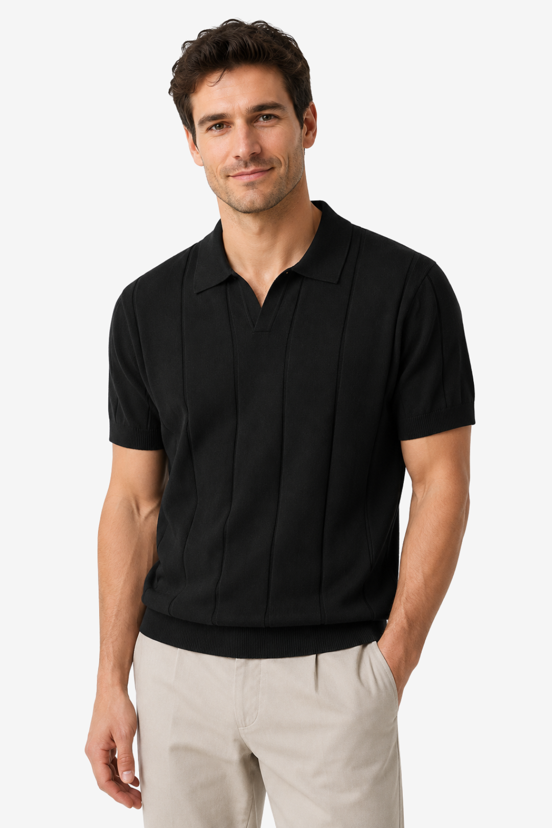 NOMU | Men's Knit Polo Shirt – Vertical Ribbed Casual Design