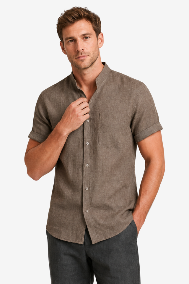 NOMU | Men’s Short Sleeve Mandarin Collar Shirt