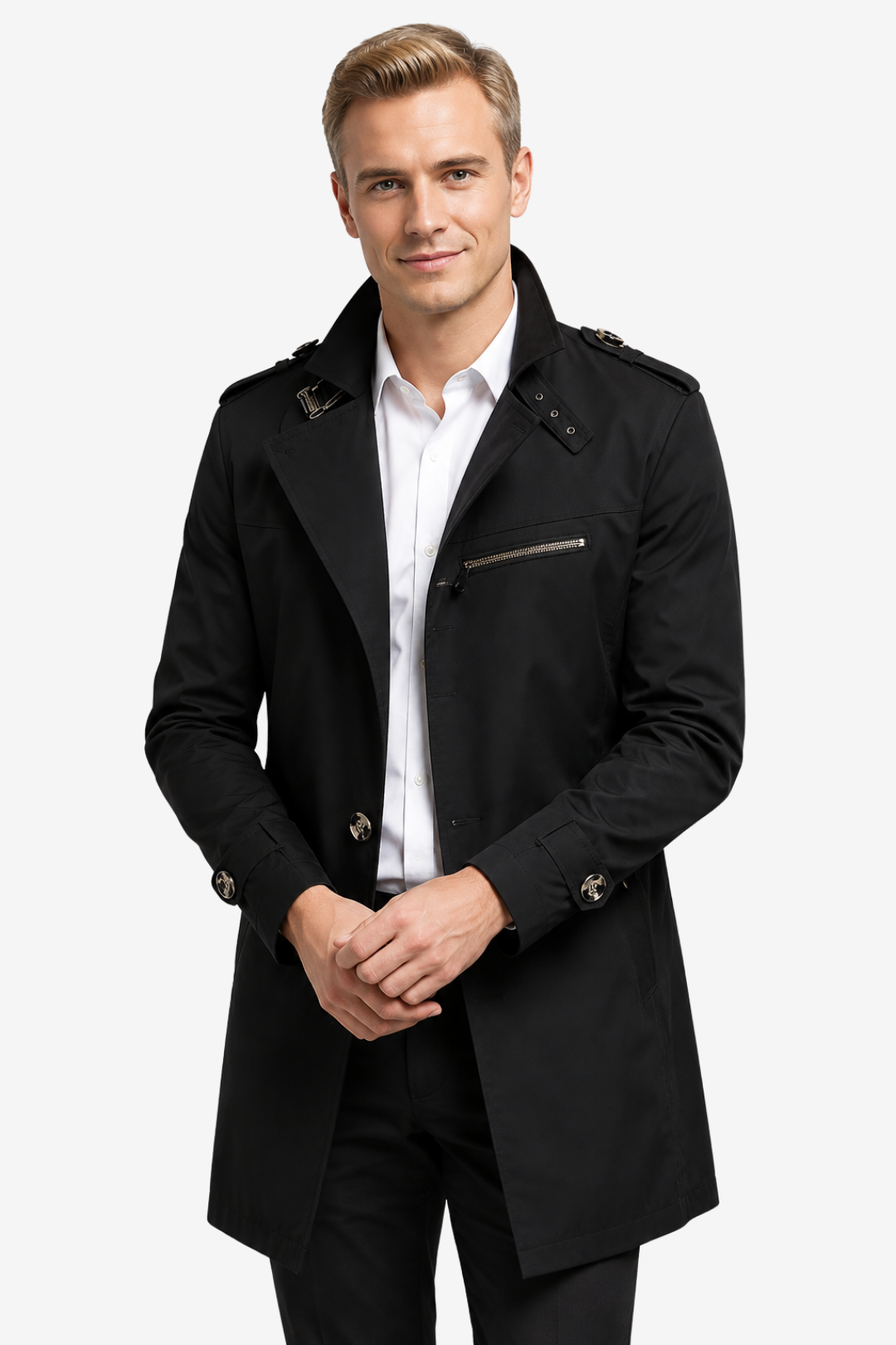 NOMU | Men's Belted Trench Coat – Double-Breasted Front with Adjustable Waist Belt
