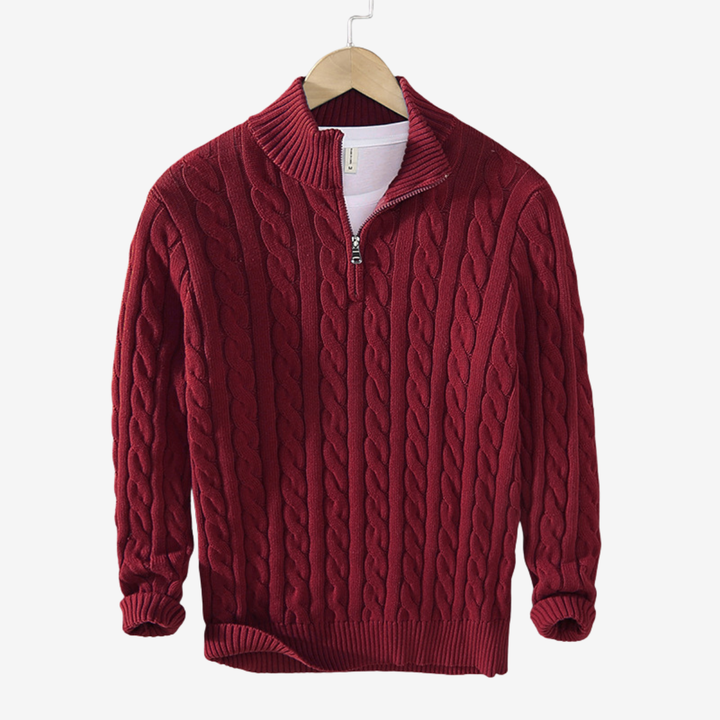 NOMU | Men's Cable Knit Quarter Zip Sweater – Classic Ribbed Pullover