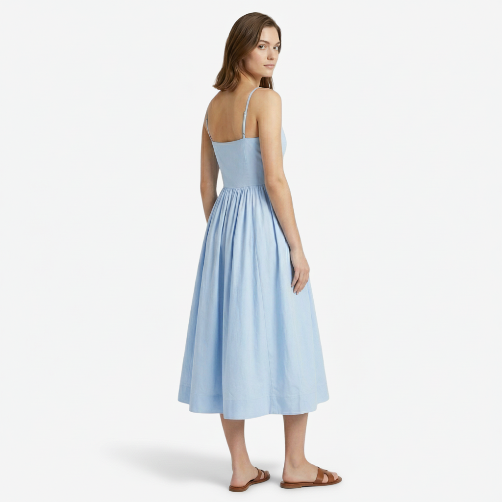 NOMU | Women's Sleeveless Square Neck Midi Dress – Elegant A-Line Casual Party Dress
