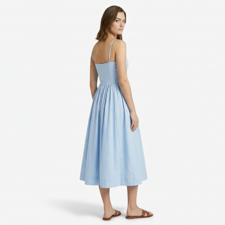 NOMU | Women's Sleeveless Square Neck Midi Dress – Elegant A-Line Casual Party Dress