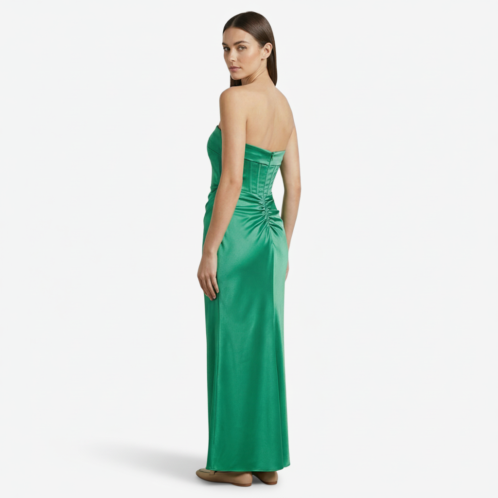 NOMU | Women's Strapless Satin Maxi Dress – Elegant Minimalist Evening Gown