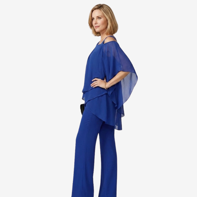 NOMU | Women's Elegant Chiffon Overlay Pant Set – Flowing Evening Two-Piece Outfit
