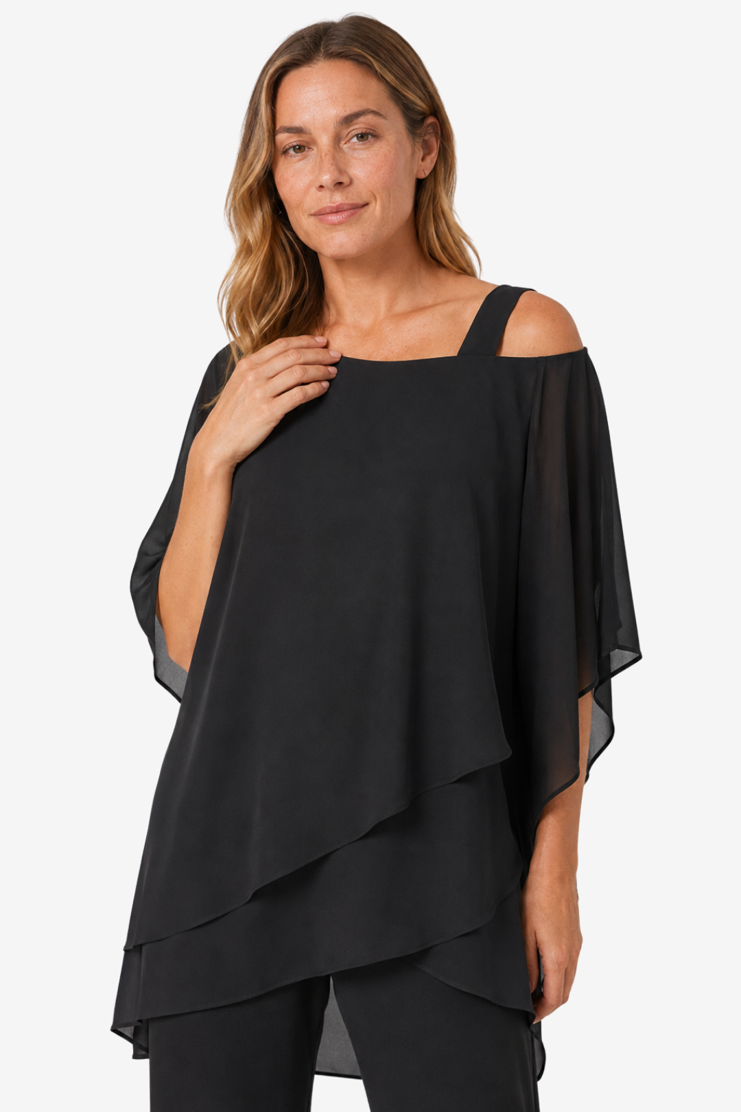 NOMU | Women's Two Piece Set – Asymmetric Layered Top Wide Leg Trousers Design