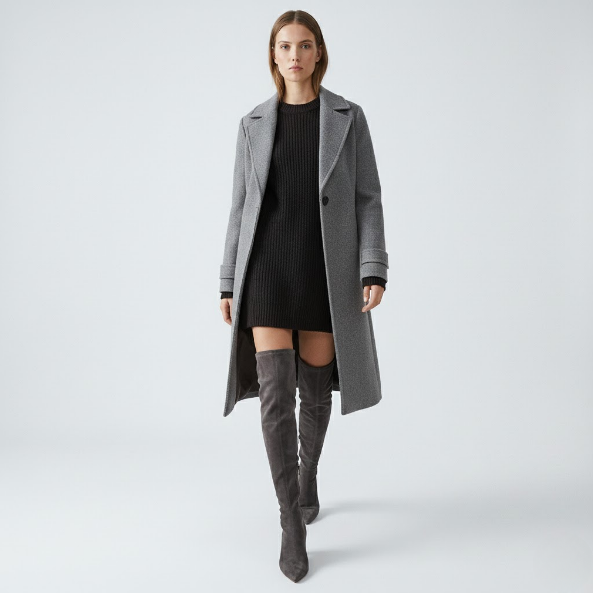 NOMU | Women's Over-the-Knee Stretch Boots – Minimalist Block Heel Thigh-High Boots