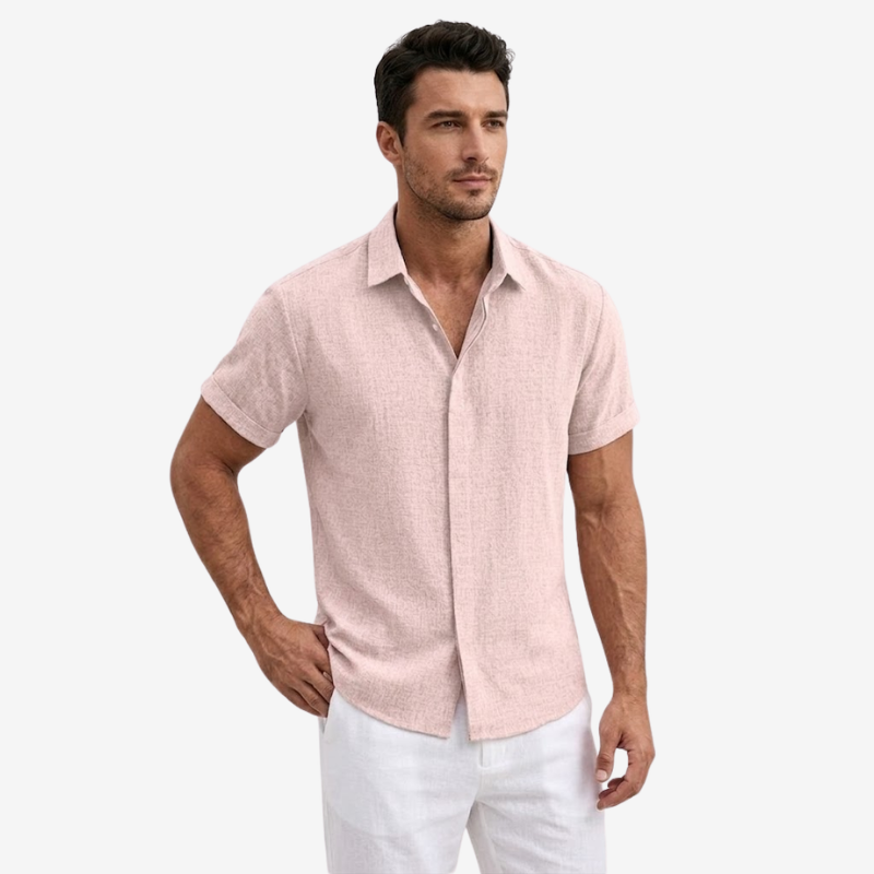 NOMU | Men's Linen Blend Shirt – Short Sleeve Casual Button Design