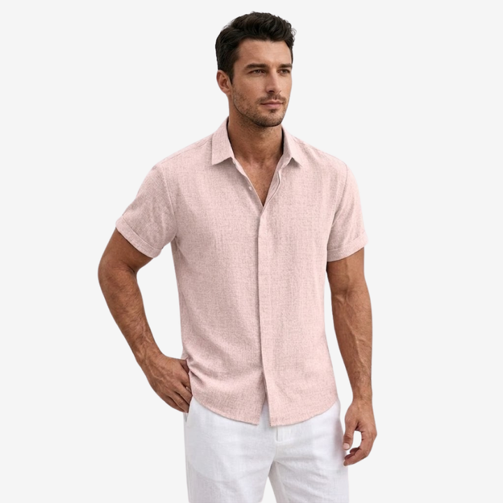 NOMU | Men's Linen Blend Shirt – Short Sleeve Casual Button Design