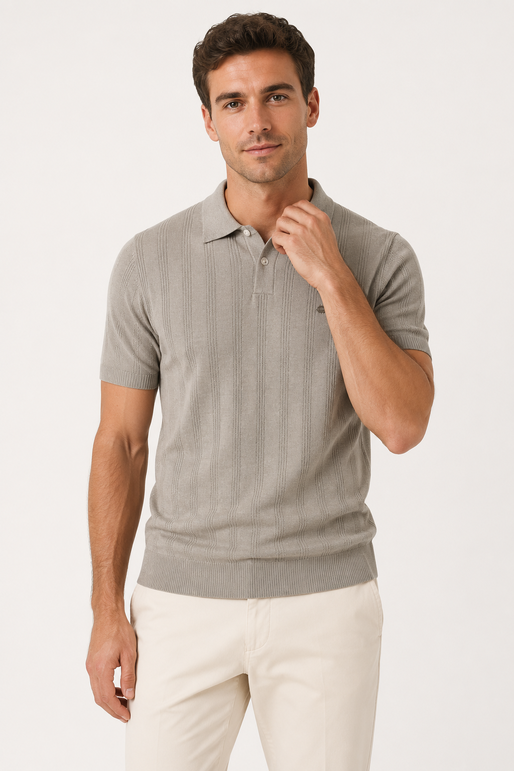 NOMU | Men's Textured Knit Polo Shirt – Slim Fit Smart Casual Short Sleeve Top