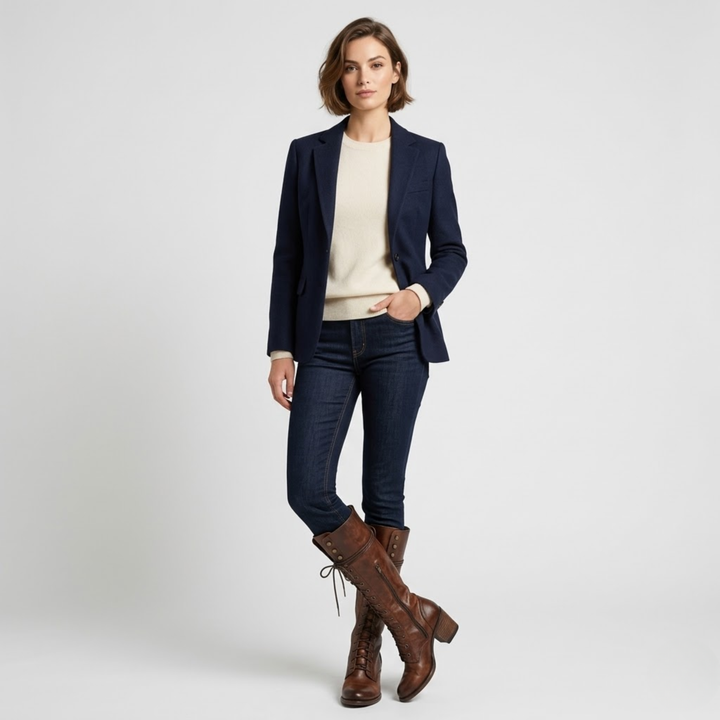 NOMU | Women's Vintage Lace-Up Knee-High Boots – Classic Block Heel Riding Boots
