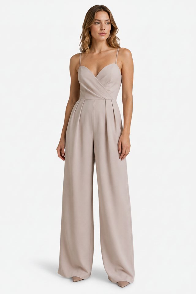 NOMU | Women's Wide Leg Jumpsuit – Wrap Front Pleated Design