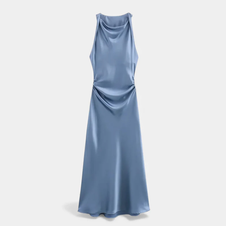 NOMU | Women's Satin Sleeveless Midi Dress – Elegant Draped Evening Slip Dress