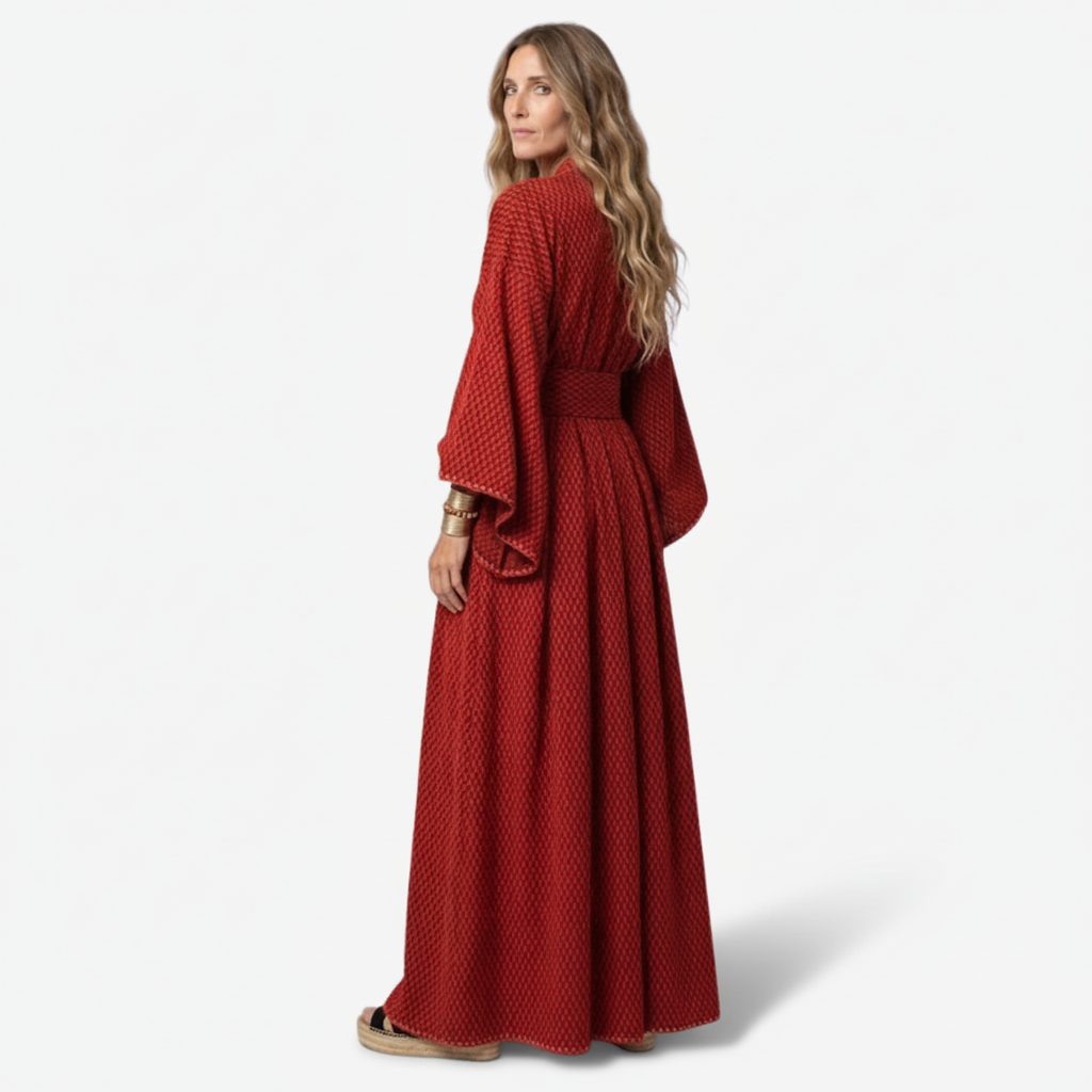 NOMU | Women's Printed Empire Waist Maxi Dress – Elegant Long Sleeve Boho Dress